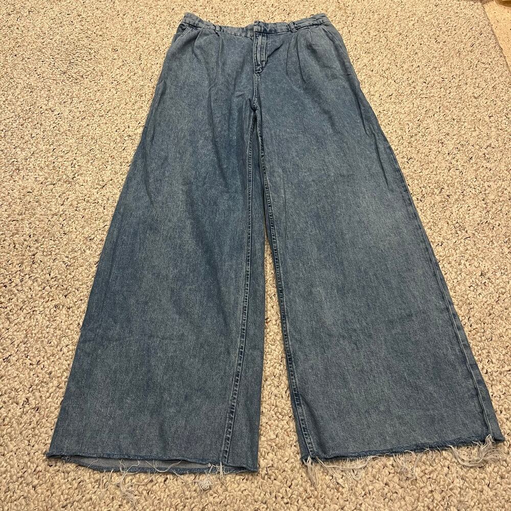 Gap High Rise Ultrasoft Pleated Denim Trousers Sz 12 Tall Casual Wide Leg